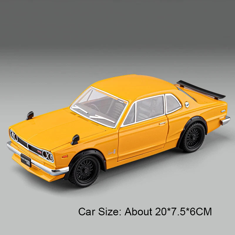 1:24 Skyline GTR R34 Car Model Alloy Diecast Toy Doors Opened Front Wheel Steering Sound Light Pull Back Cars Boys' Collectibles