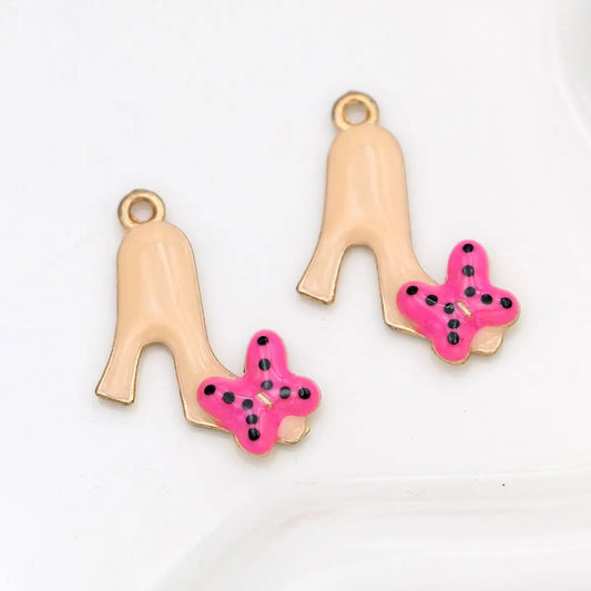 10Pcs Gold Plated Enamel High Heel Shoes Charm Connectors for Making Bracelet DIY Jewelry Accessories
