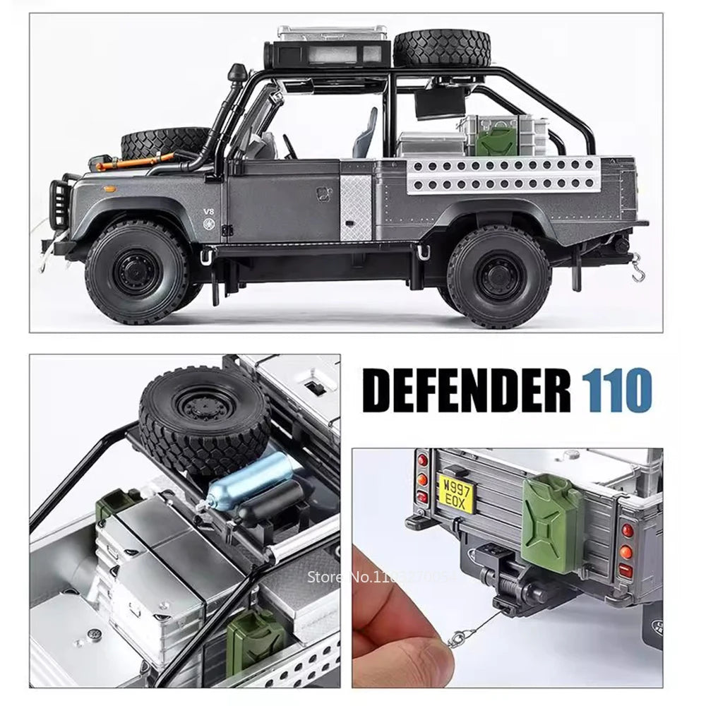 1:24 Land Rover Defender 110 Range Rover Miniature Model Diecast Alloy Car Toys Doors Opened Pull Back Vehices Boy Birthday Gift