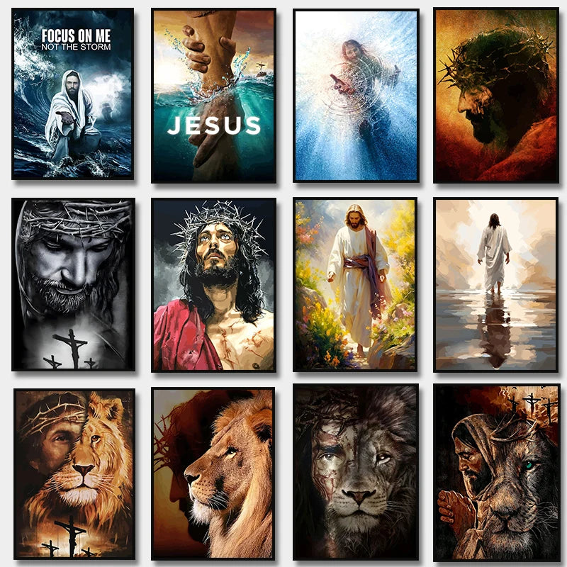 Jesus Lion Christian Hand of God Canvas Paint Religious Posters Wall Art 22