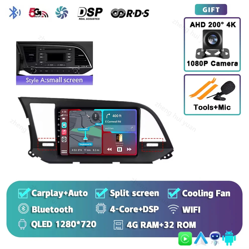 Android 16 Car Radio For Hyundai Elantra 6 2015 2016 2017 2018 Qualcomm Multimidia Video Player GPS Navigaion Split Screen DPS