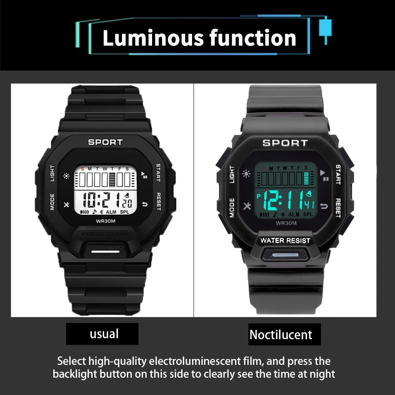 Men's Sports Watch Waterproof LED Digital Multifunctional Electronic Watch