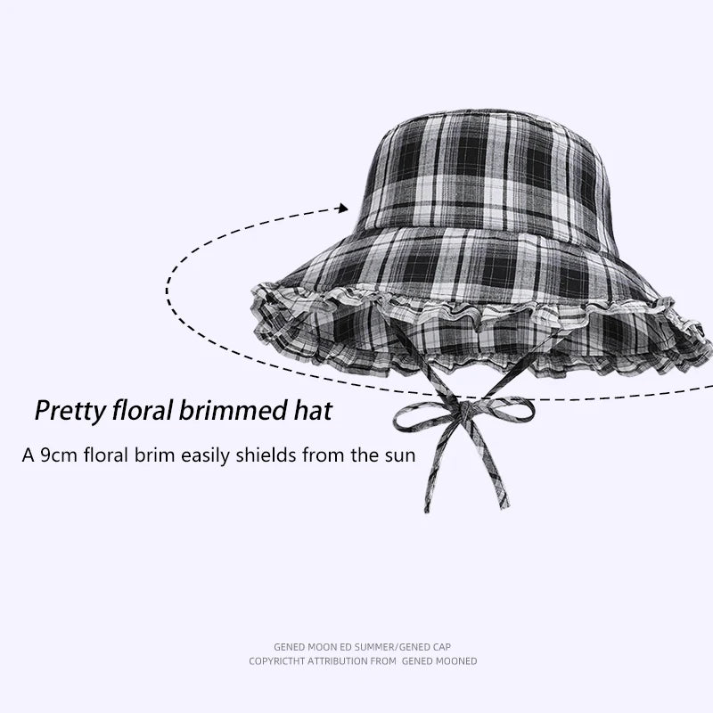6154-New spring and summer style women's outdoor travel sun hat with laceandwidebrimforsunprotection.Retroandfashionablesstriped