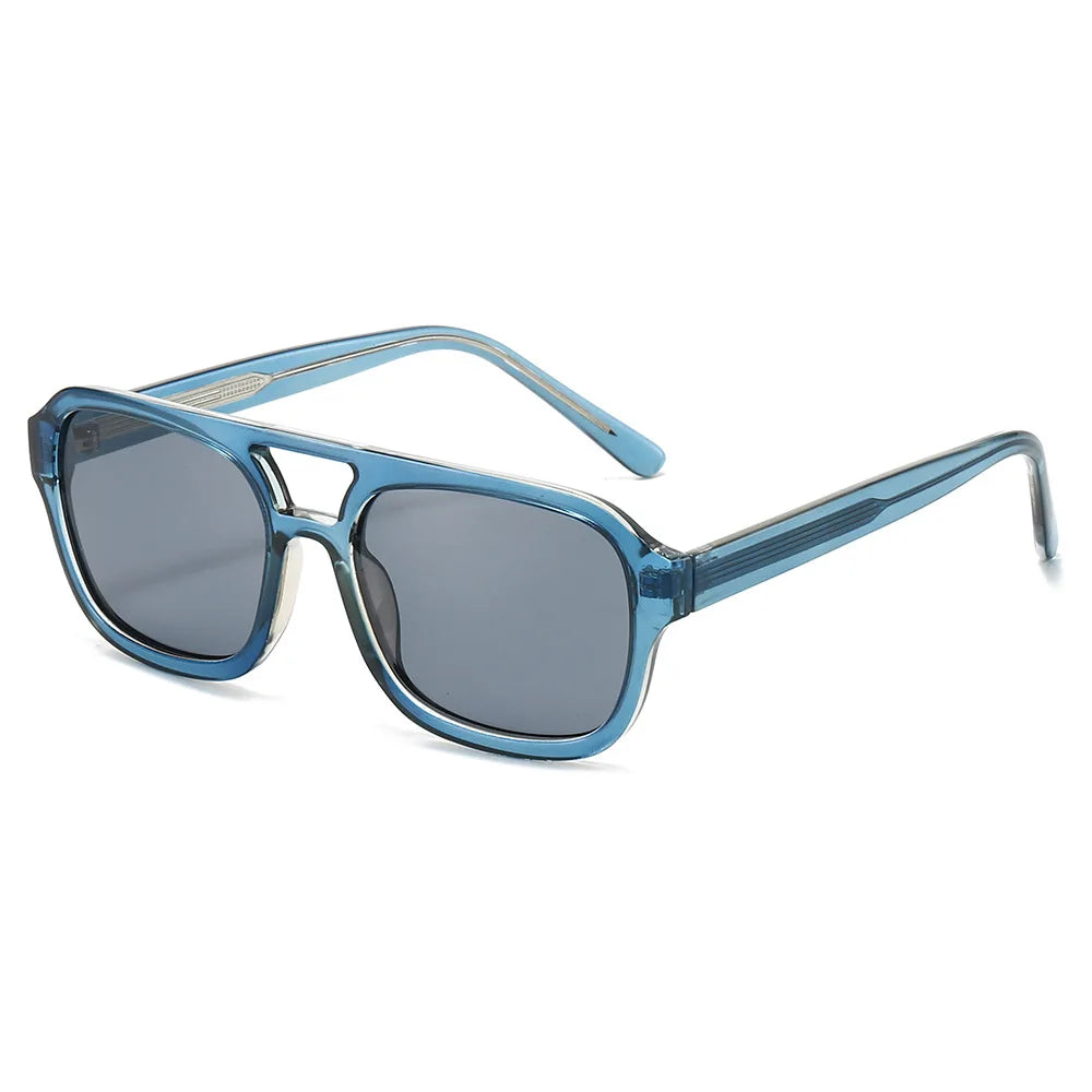 JNPCXI New Retro Square Double Bridges Men Sunglasses Fashion Quality Shades UV400 Women Gradient Blue Sun Glasses