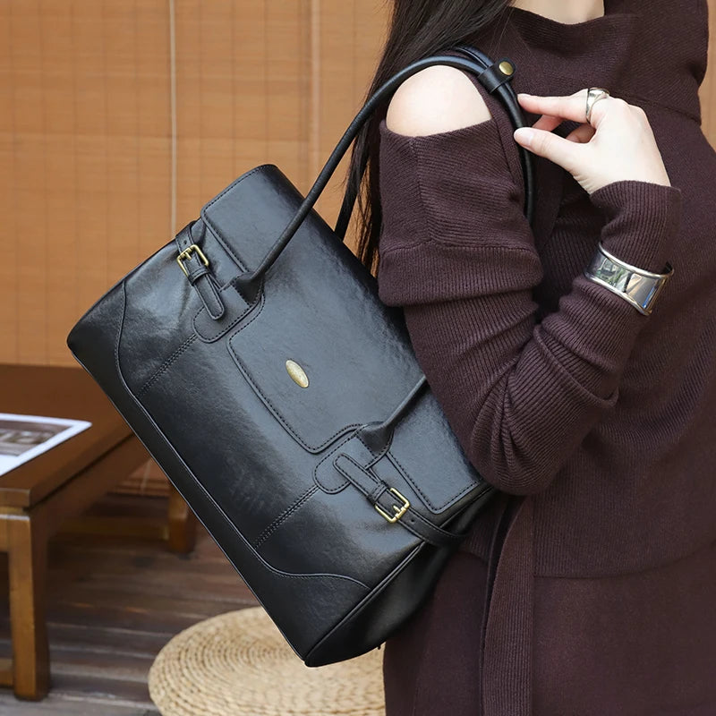 Women's Top-grain leather Underarm Bag Ladies Luxury Designer Genuine leather Handbags Large Capacity Commuting Tote Bags