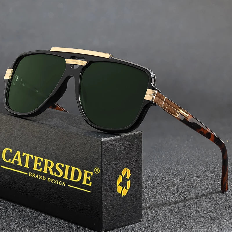 CATERSIDE Retro Big Frame Square Sunglasses Men Flat Top Double Bridge Pilot Punk Sun Glasses Women's Party Travel Eyewear UV400