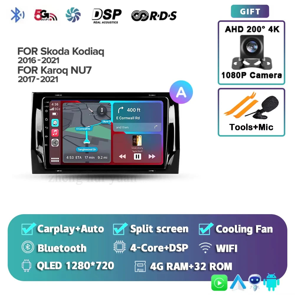 For Skoda Kodiaq 2016 - 2021 Android 15 4G WIFI Car Radio Carplay Auto Multimedia Stereo Video Player GPS Navigation 12+256GB BT