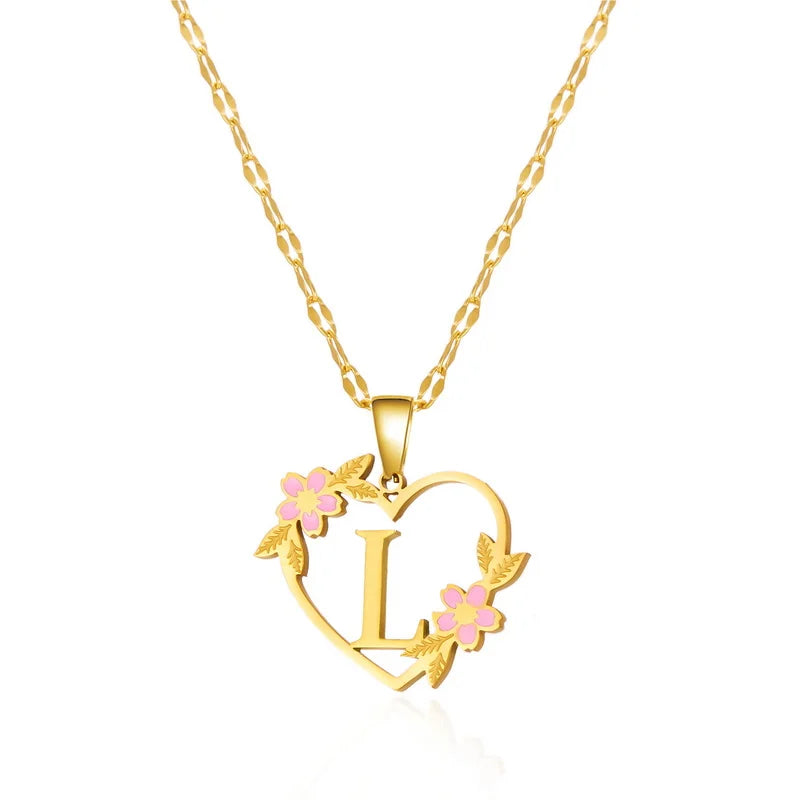 Stainless Steel Heart A-Z Initial Letter Pendant Necklace for Women Fashion Gold Color 26 Alphabet Necklace Party Jewelry Gifts
