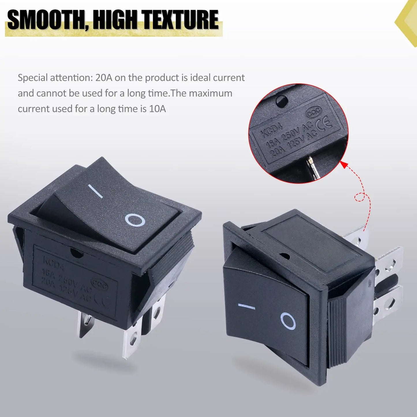KCD4 Rocker Switch 4 Pin 2 Position DPST On Off Black Mini Boat Rocker Switch 20A 125VAC 16A 250VAC Snap-in Square Toggle Switch