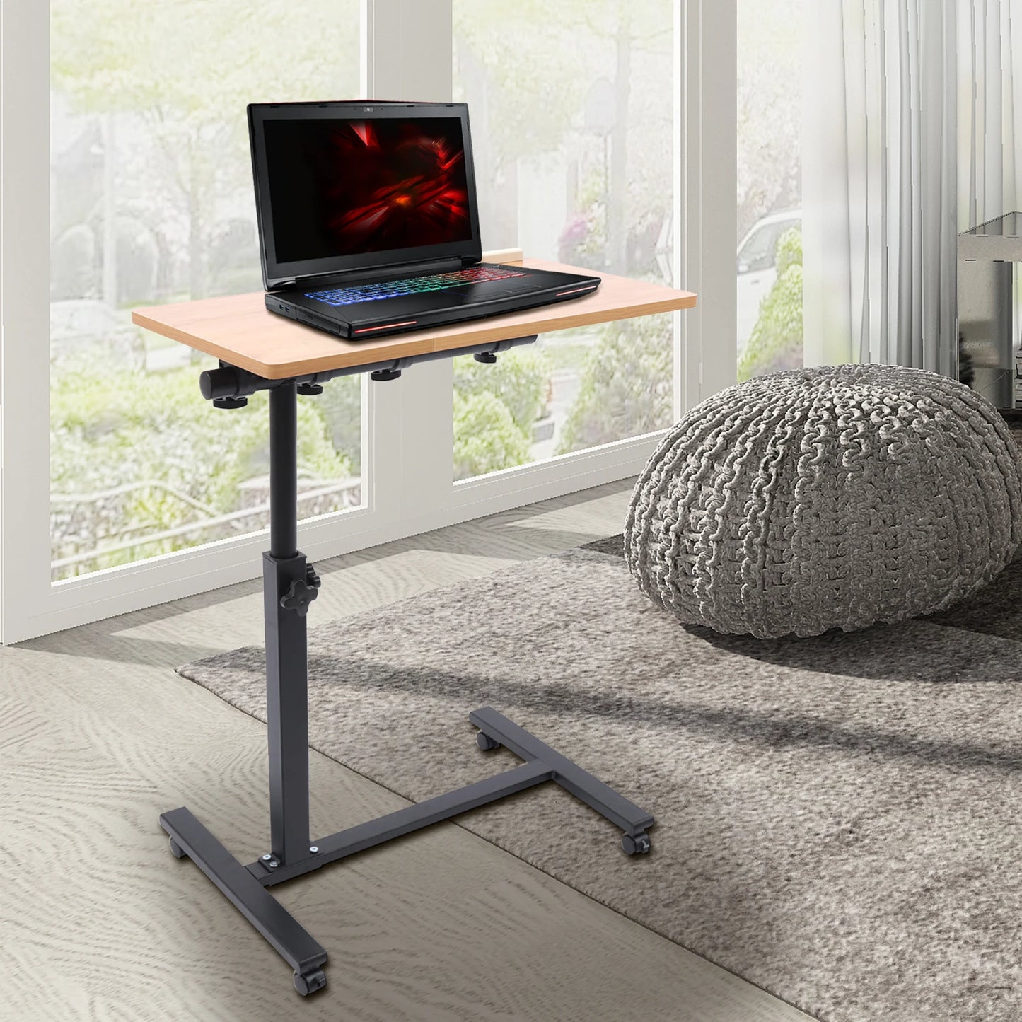 Portable Adjustable Laptop Desk, Rolling Overbed Table w/Tray, Ideal Home Office