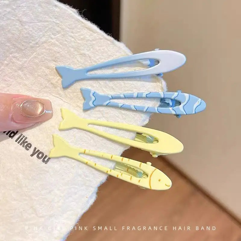 4pcs/set Cute Blue Yellow Small Fish Hair Clips For Women Side Clip Duckbill Clip Fashion Girl Hairpin Hair Accessories