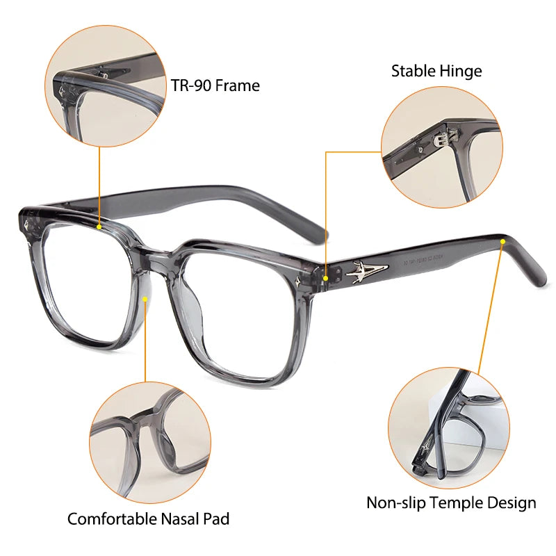 CATERSIDE New Flat Light Glasses Men Brand Design TR90 Square Frames Eyewear Women Business Minimalist Fashion Transparent Lens