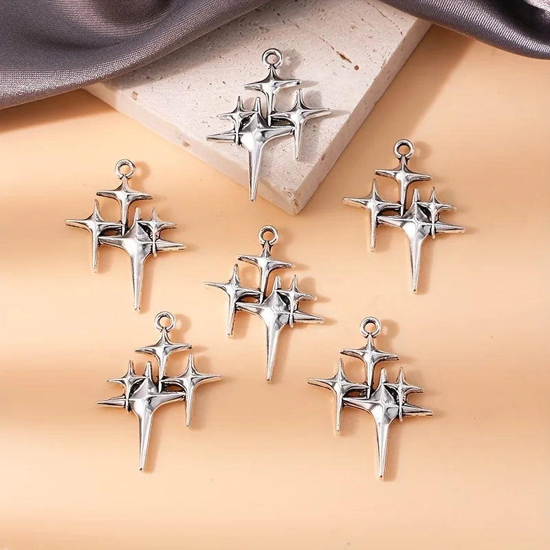 12pcs Silvery Plated Star Charms Polestar Pendants for Jewelry Making DIY Handmade Necklace Earrings Accessories