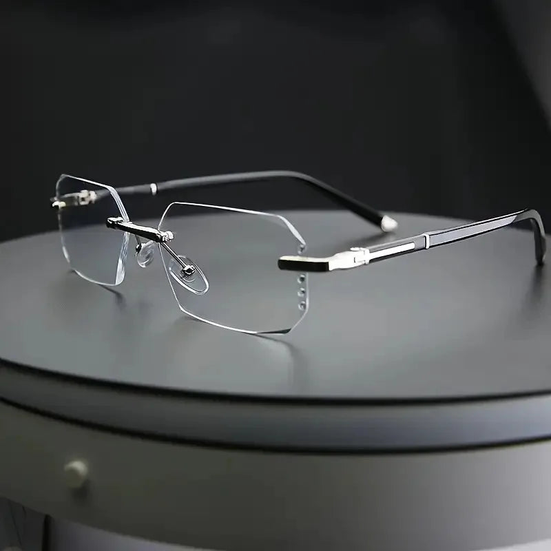 Retro-style Square Rhinestone Frameless Computer Glasses for Men and Women Metal Frames Fashionable Frameless Computer Glasses