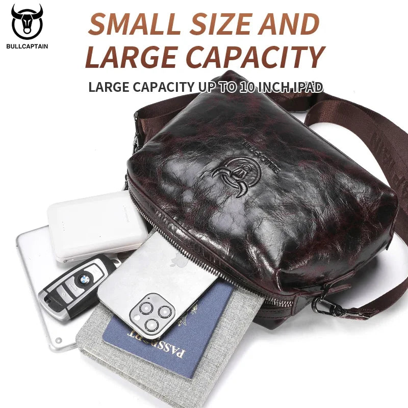Bullcaptain Genuine Leather Men's Shoulder Bag Casual Fashion Messenger Bags Man Large-Capacity Independent Card Slots Bag's
