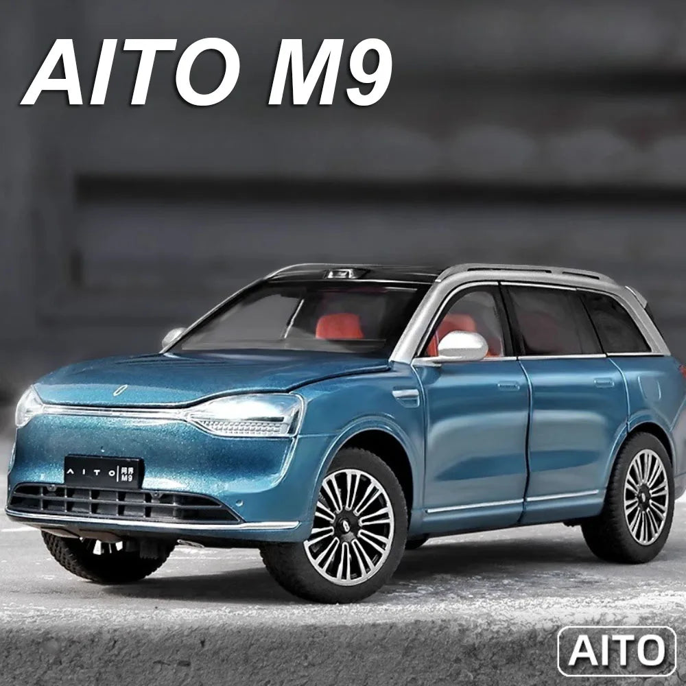 1:24 Sailux AITO M9 Diecast Models Toys Alloy Car Ornament Sound Light Pull Back Doors Opened Miniature Vehices Children's Gifts