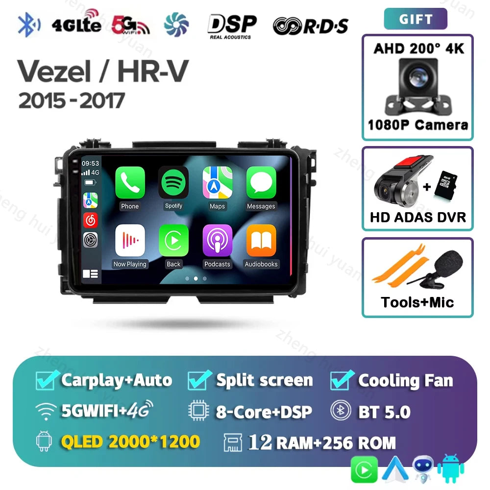 For Honda Vezel HR - V HRV HR V 2013 - 2019 Android 15 12+256GB CarPlay Auto Car Radio Multimedia Video Player GPS stereo Head