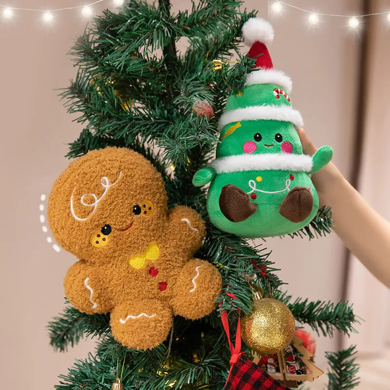 Kawaii High Quality Christmas Plush Toy Doll Pillow Christmas Tree Gingerbread Man Santa Claus Wreath Party Decoration Girl Gift