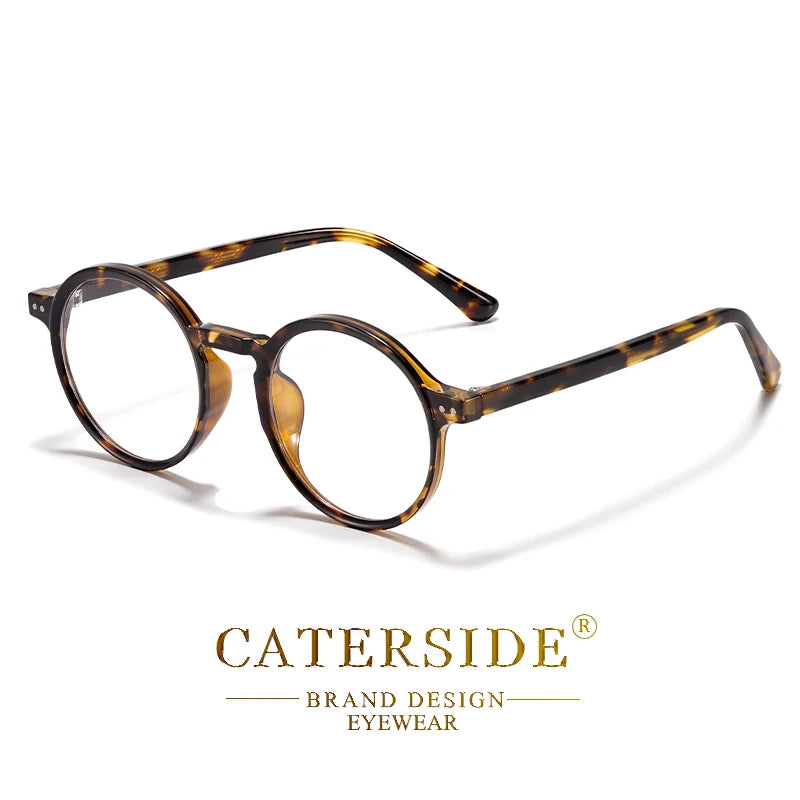 CATERSIDE Retro Men Glasses Round High Quality TR90 Frame Prescription Eyewear Frame Women Zero-Power Lens Computer Glasses