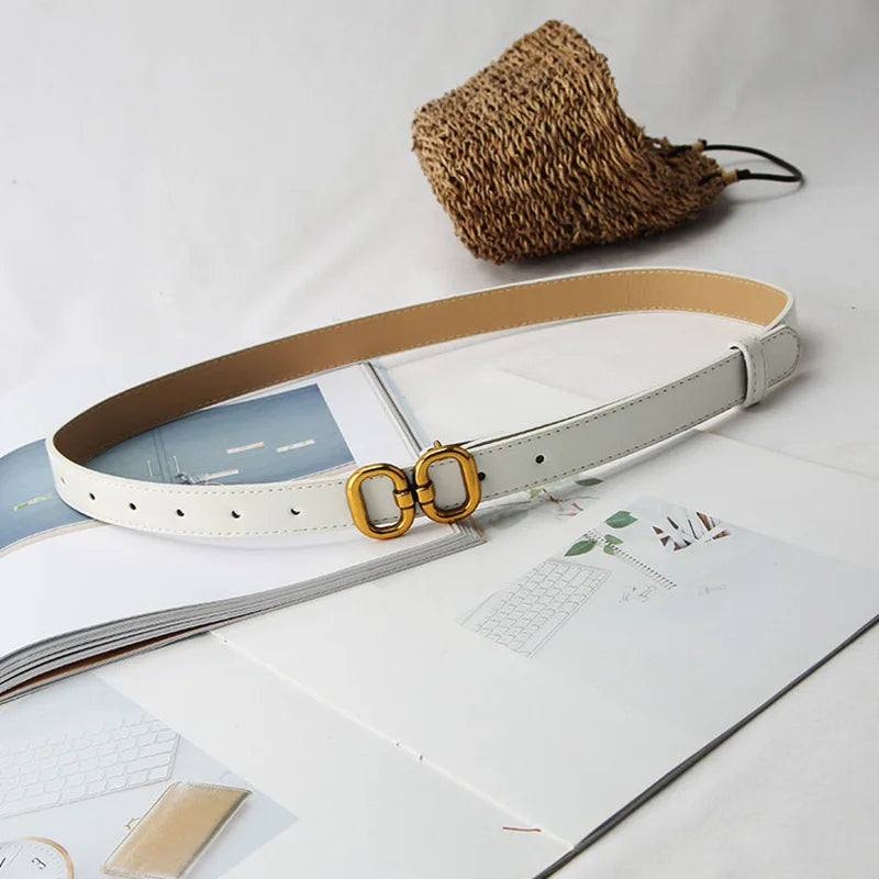 Women Fashion PU Leather Belt , Designer Metal Buckle, Waist Strap, Female Pants