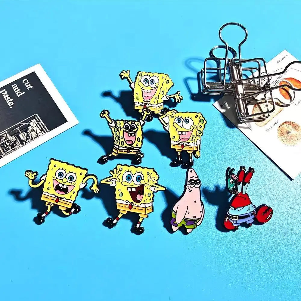 7 PCS SquarePants & Friends Enamel Pin Set – Cartoon Lapel Pins for Backpacks, Jackets, Bags – Cute Collectible Badges for Kids