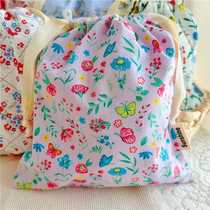 Portable Organizer for Underwear Socks Bra Cotton Makeup Bag Travel Drawstring Bags Ins Flower Print Clothes Cosmetic Bags 2026