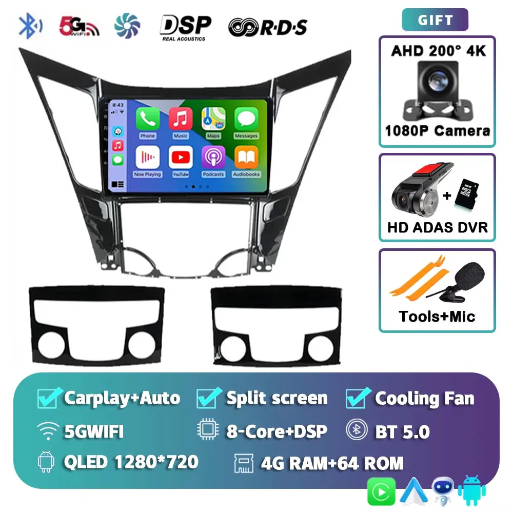 For Hyundai Sonata 6 YF 2009 - 2014 Android 15 2K QLED Car Radio Multimedia Video Player GPS stereo CarPlay Head Unit 4G WIFI