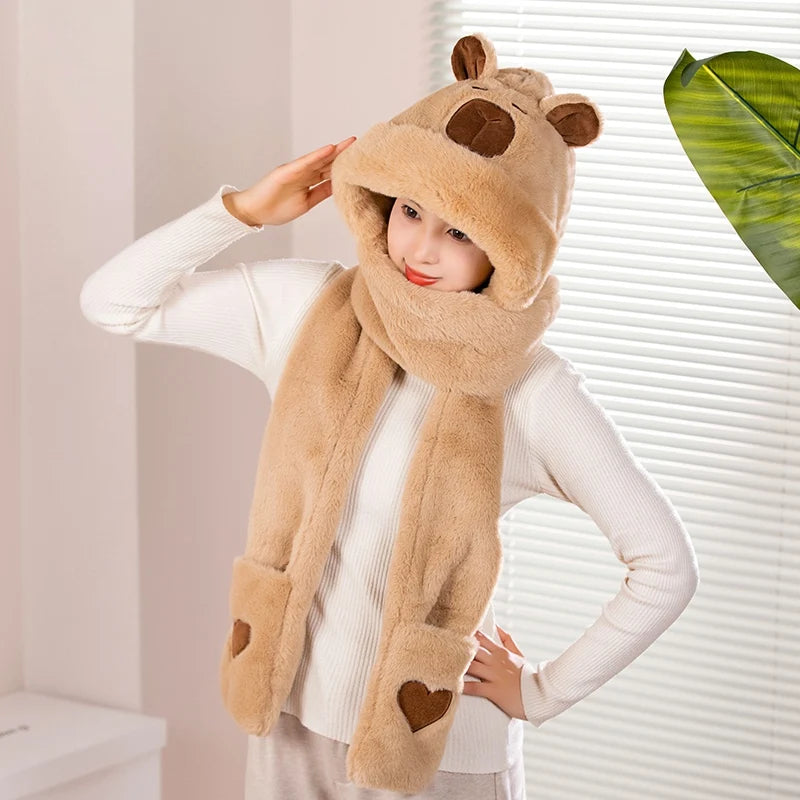 New Hight Quality Capybara Cartoon Scarf  Hat  Super Soft Stuffed Warm in winter Children Funny Girl Birthday Gifts