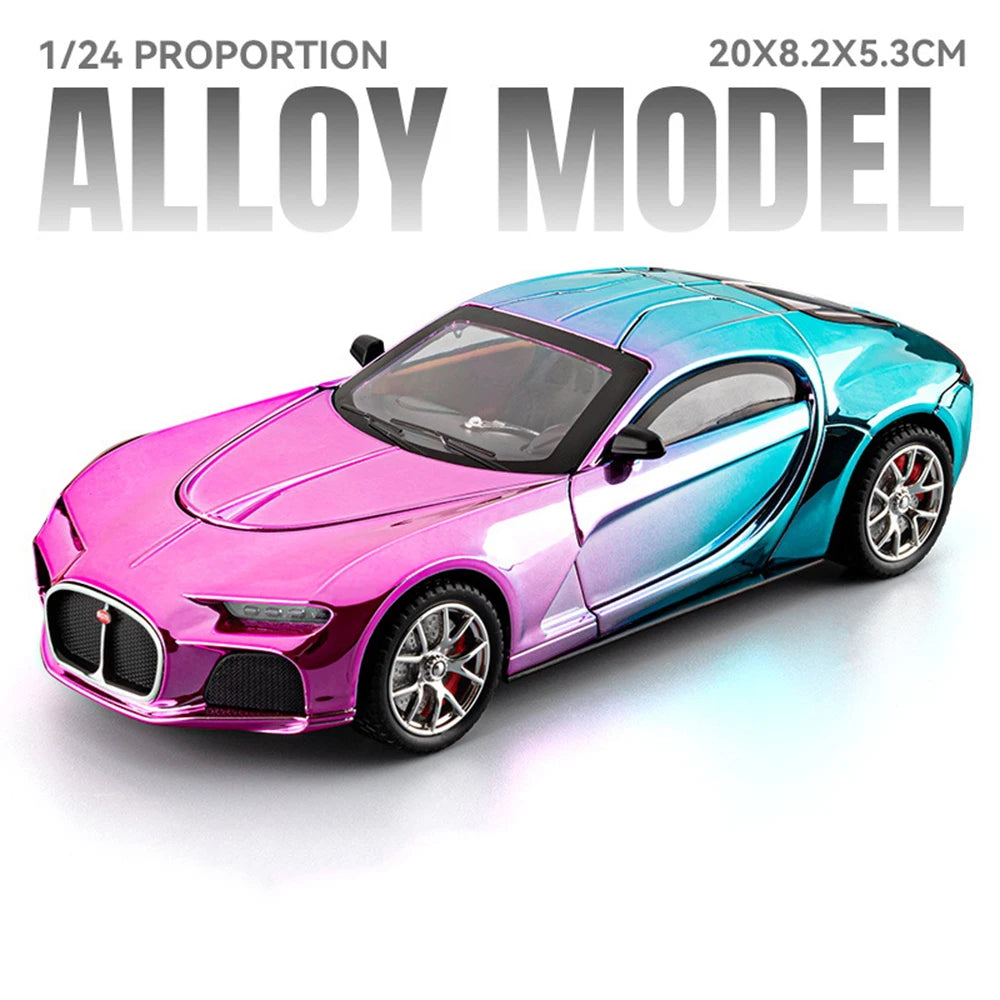 1:24 Tourbillon Atlantic Alloy Miniature Sportscar Model Diecast Toys Sound Light Pull Back Doors Opened Vehice Collect Ornament
