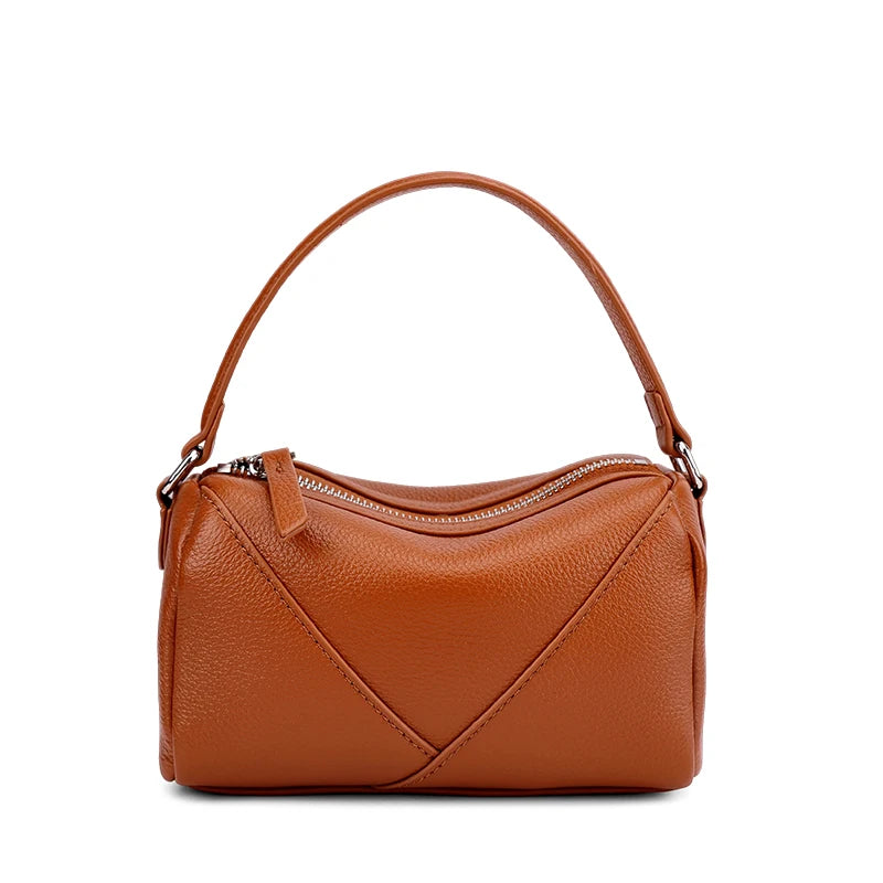 Genuine Cowhide Leather Mini Crossbody Bag for Women Pebbled Leather Top Handle Crossbody Bag with Geometric Stitching