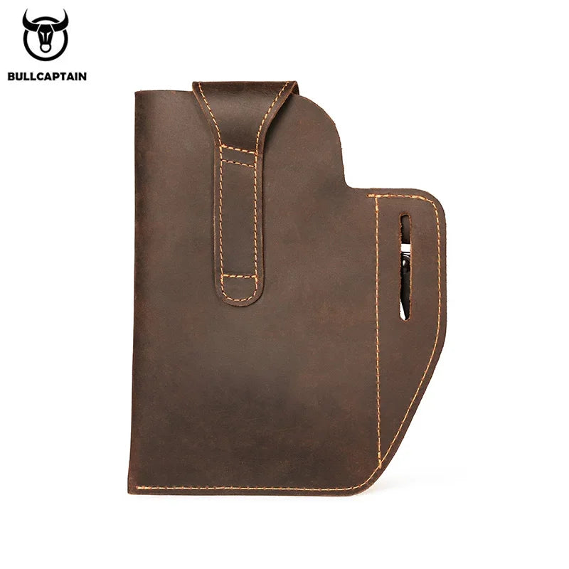 BULLCAPTAIN 2022 New Men's Leather Waist Bag Can Be Used For 5.5-6.8-Inch Mobile Phone Carrying Cigarette Case Outdoor Bag