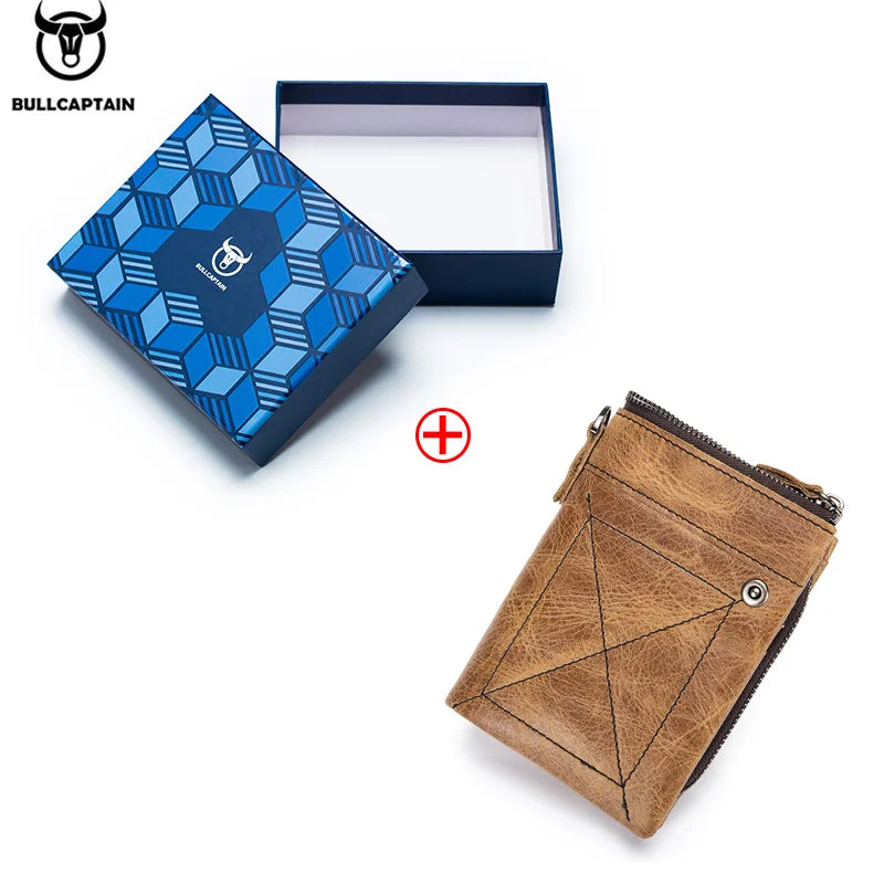 BULLCAPTAIN Authentic Leather Men's Wallet Short Purse Small Retro Wallet Brand High RFID New Short Wallet QB013