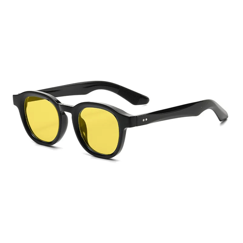 JNPCXI Retro Rivets Polarized Men Round Sunglasses Fashion Black Blue Trending Shades UV400 Women Clear Frame
