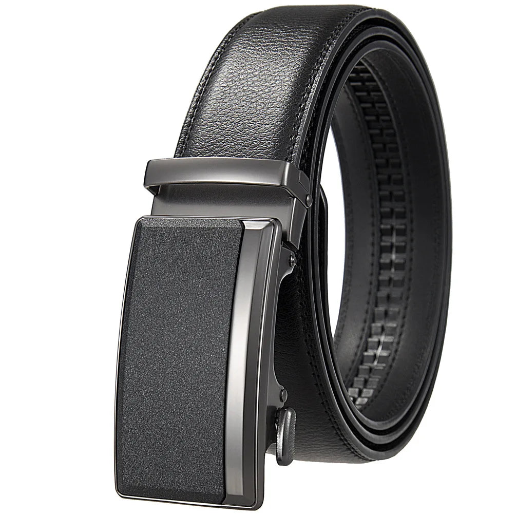Black Men's Leather Belt Automatic Buckle Luxury Cowskin Black Brown 105–140cm