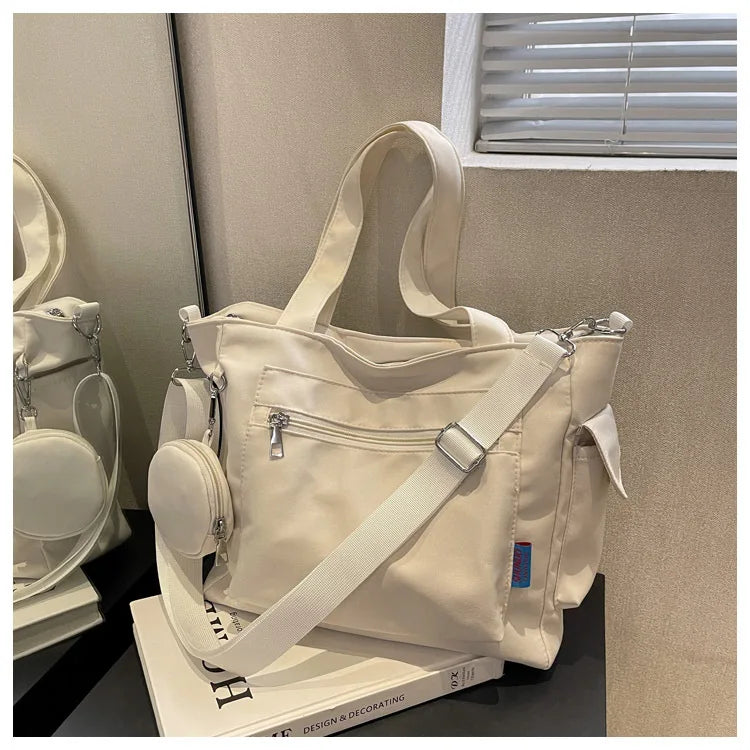 Large Capacity Unisex Tote Bag with Coin Purse, College Style Middle School Student Schoolbag Casual Bag Crossbody Shoulder Bag