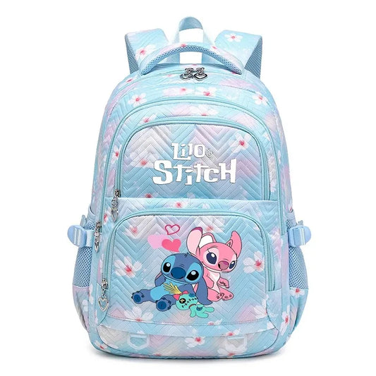 Sky Blue Lilo Stitch Large Backpack Litweight School Student Travel Bag 02