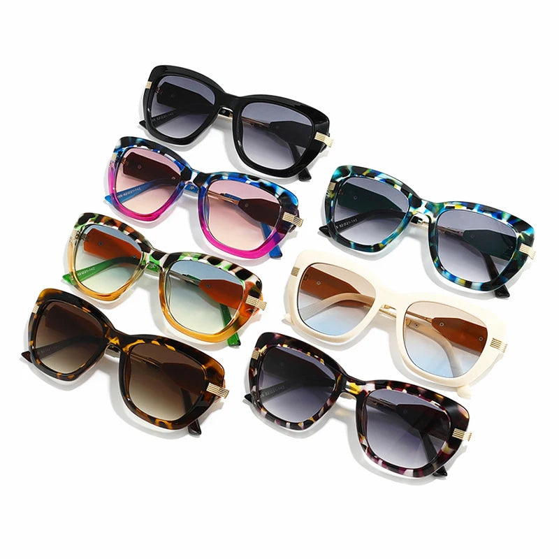 JNPCXI New Fashion Cat Eye Women Sunglasses Retro Green Colorful Gradient Shades UV400 Men Trending Sun Glasses