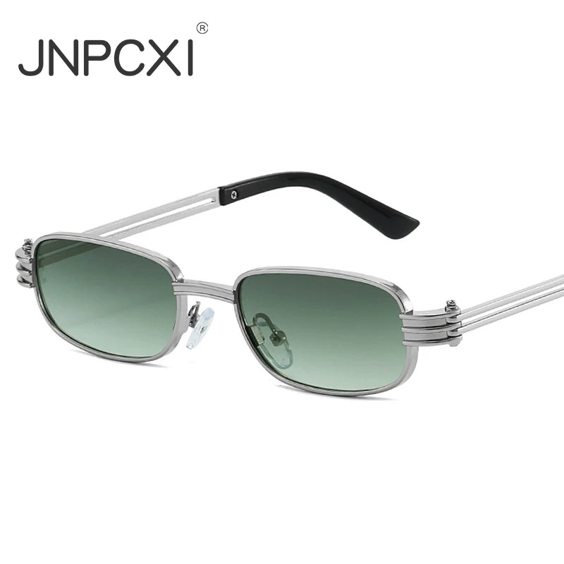 JNPCXI New Ins Popular Fashion Small Rectangle Metal Men Sunglasses Retro Brand Designer Shades UV400 Punk Women Sun Glasses
