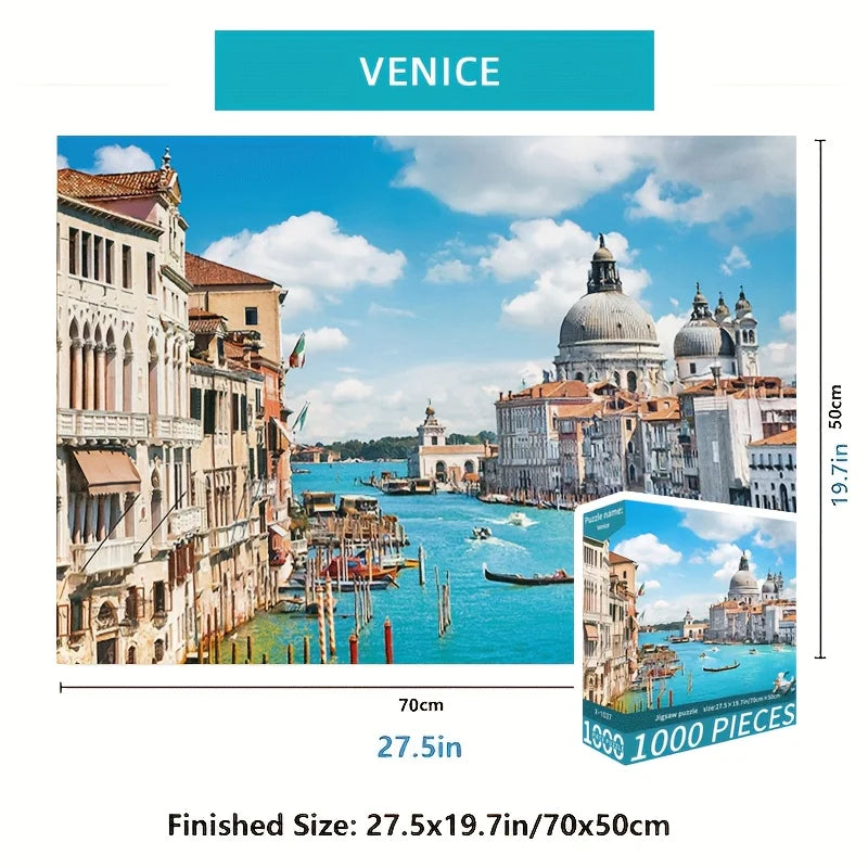 1000pcs Venice Canal Puzzle - Large Jigsaw with Venice Grand Canal Scene, Venice Italy Landmarks Challenge for Adults & Families