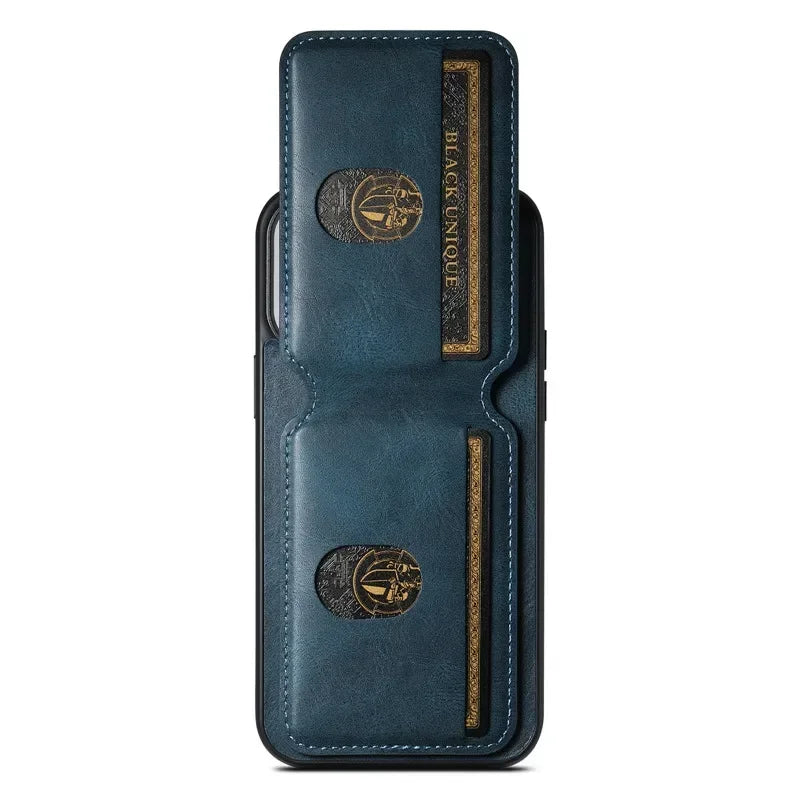 Blue Leather Wallet Phone Case Card Hold Magnetic Cover iPhone 16-11 Pro Max