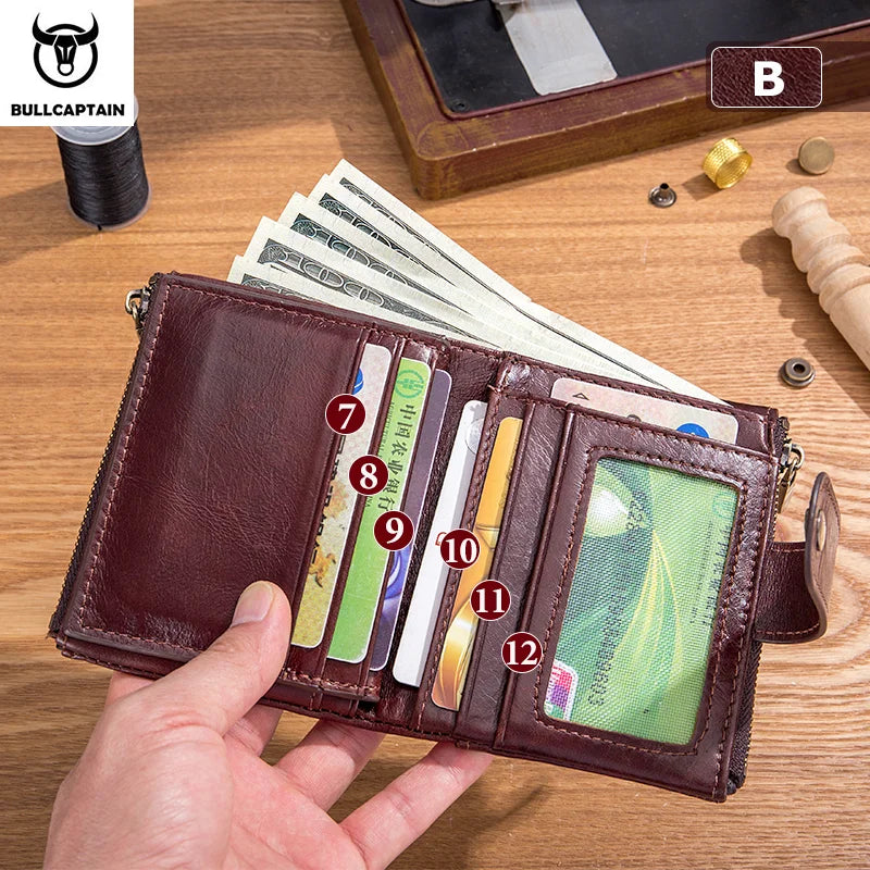 BULLCAPTAIN Men's Genuine Leather Wallet Rfid Function High Quality Leather Fashion Chain Multifunctional Men's Pocket Wallet