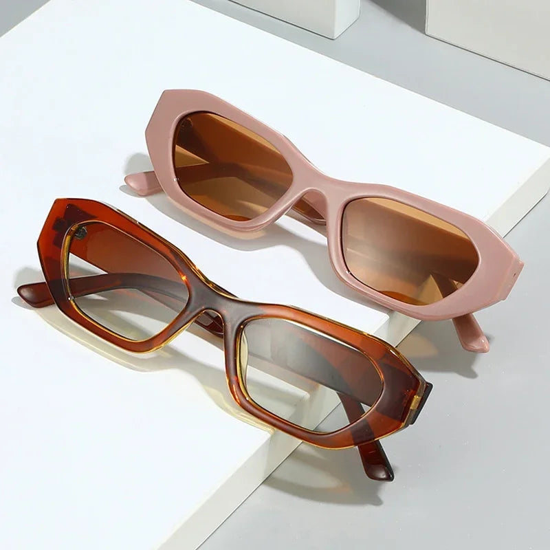JNPCXI New Retro Small Irregular Cat Eye Sunglasses Women Tea Shades Men Trending Punk Gradient Sun Glasses
