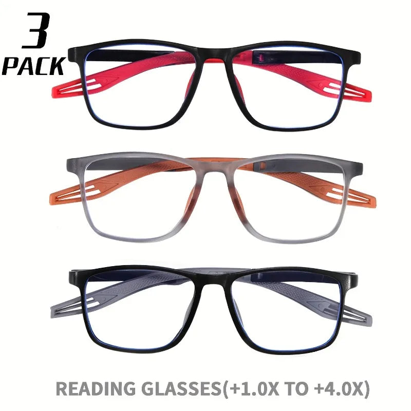 3PACK Men's Fashionable Casual Sports Style Presbyopia Glasses Suitable for Daily Reading+1.0X TO+4.0X