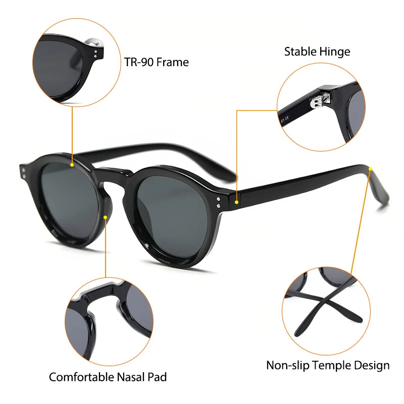 CATERSIDE Round Polarized Sunglasses Men Retro TR90 High-Quality TAC Lenses Sun Glasses Women Driving Fishing Eyewear Travel