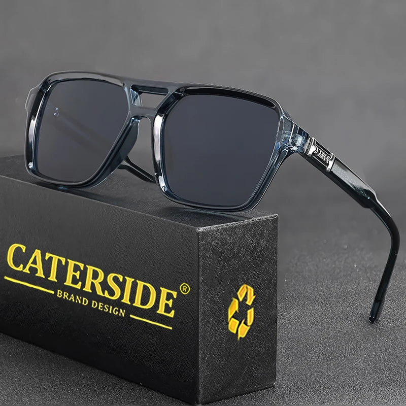 CATERSIDE Retro Punk Sunglasses Men Square Frame Flat Top Double Bridge High Quality Sun Glasses for Women Party Festival Gifts