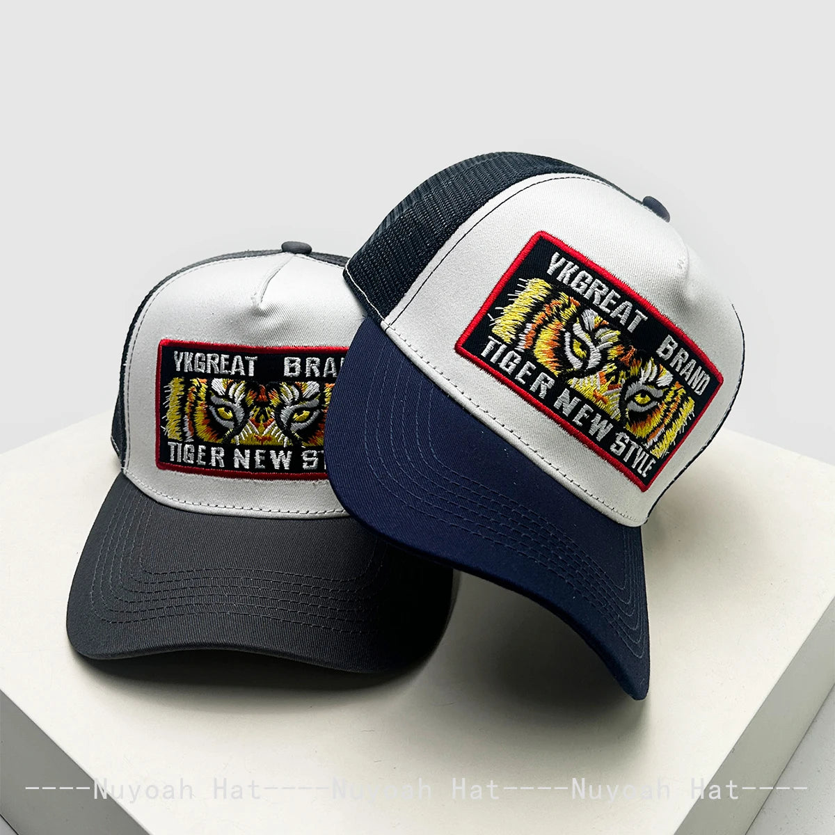 New Unisex Street Embroidered Tiger Letters Baseball Hats Breathable Color Block Sunshade Mesh Trucker Caps Personal Versatile
