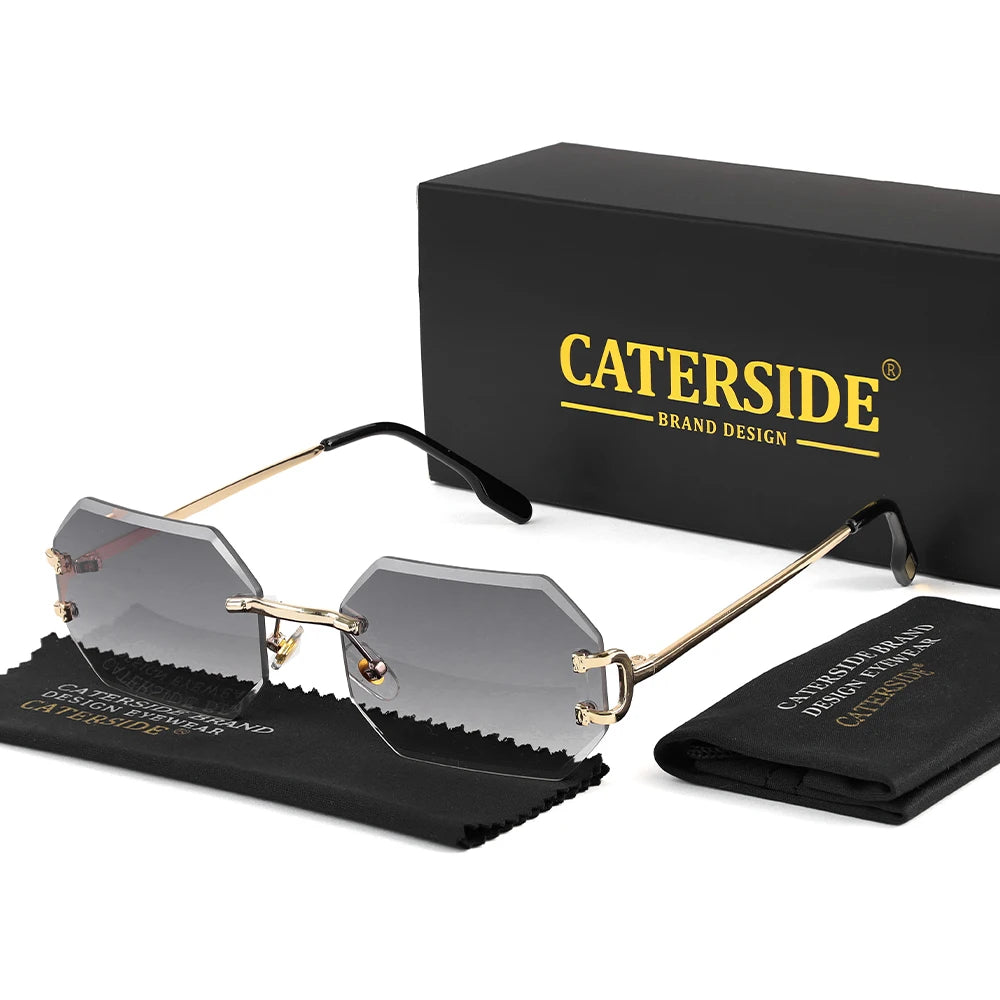 CATERSIDE Rimless Men's Sunglasses Polygon Vintage Frameless Glasses Gradient Lens Women Traveling Party Business Sun Glasses