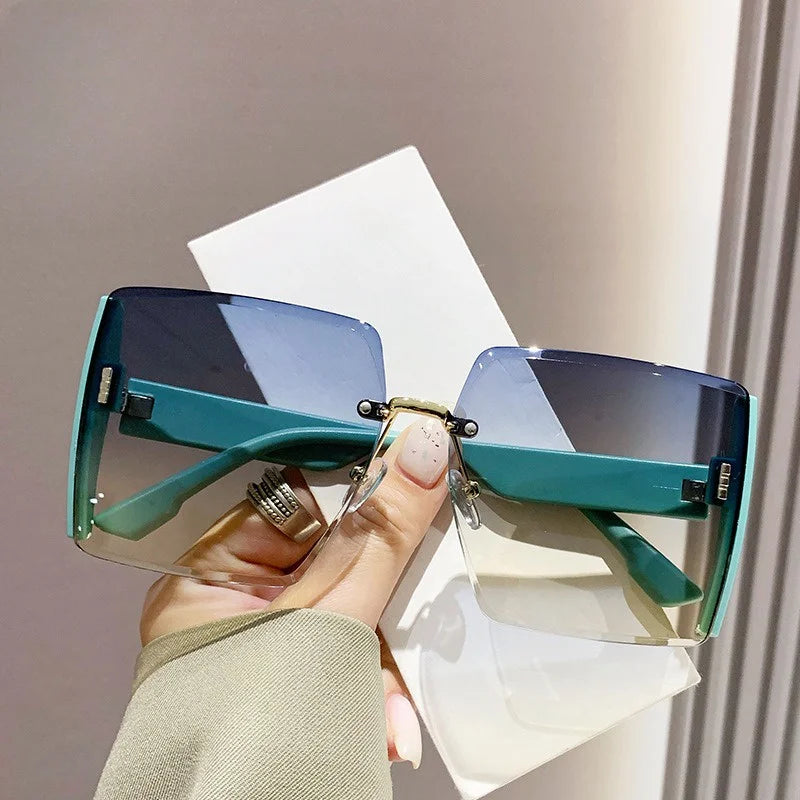 Women Fashion Rimless Beach Gradient Sunglass Original Lady Retro UV400 Eyeglasses