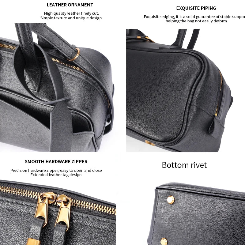 Genuine Leather Tote Bag for Women Large Capacity Cowhide Shoulder Bag Luxury Designer Handbag Female Bowling Underarm Bag