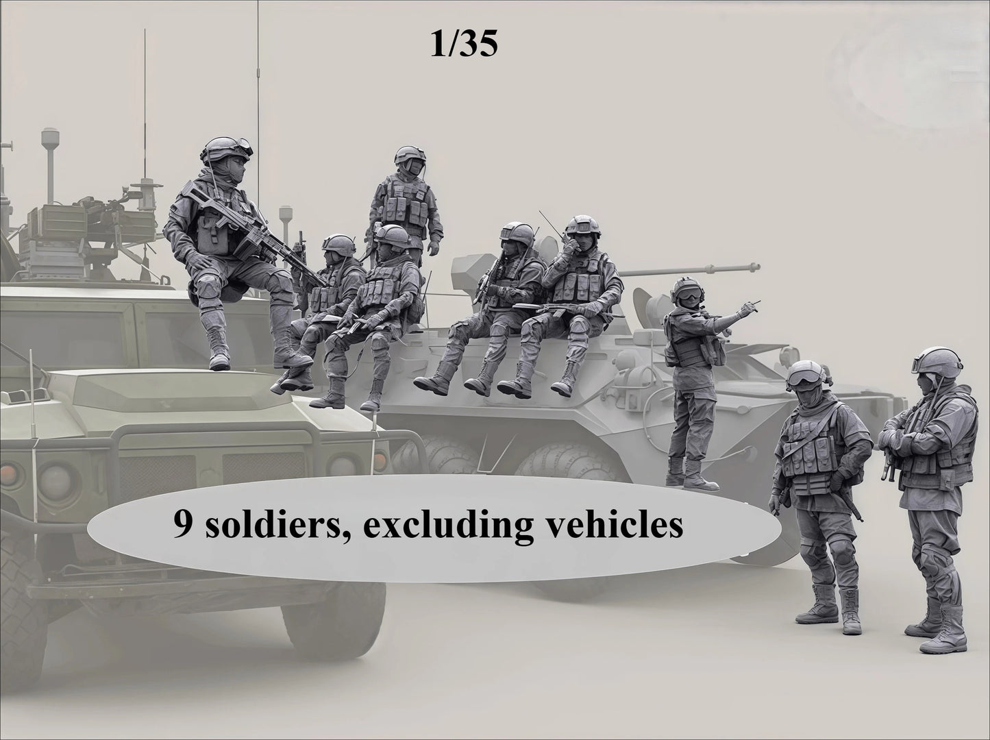 High Quality 1/35 Resin Model Kit, Gk, Special Forces Tank Seating Status 9-Person Resin Grey Assembled Model, Unpainted